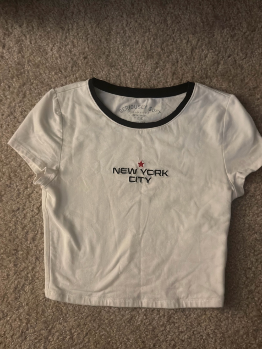 Aeropostale White Ringer Baby Tee with Black Neckline and Red Star